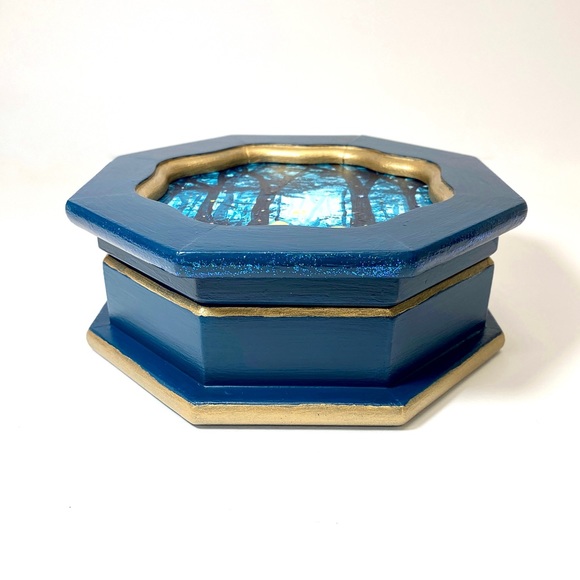 ORIGINAL Acrylic Landscape Art Upcycled Hand Painted Vintage Wood Jewelry Box - Picture 2 of 10